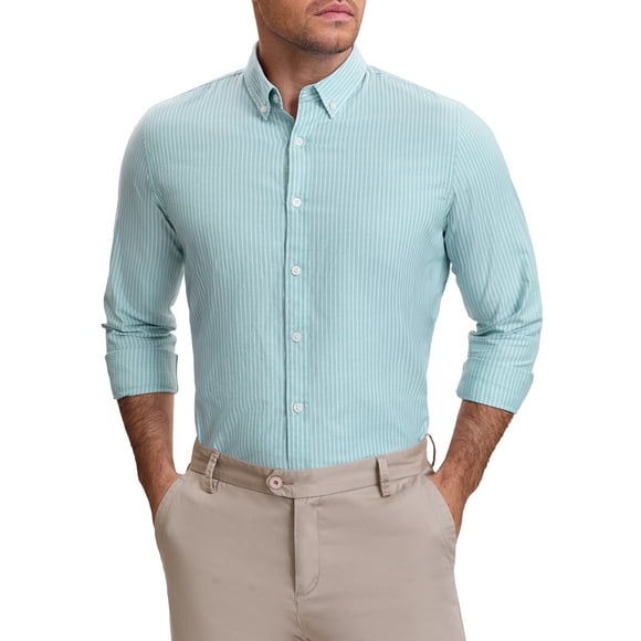 Camisas de vestir de negocios de manga larga con botones para hombres Inspire Chic, rayas, color verde claro, talla M