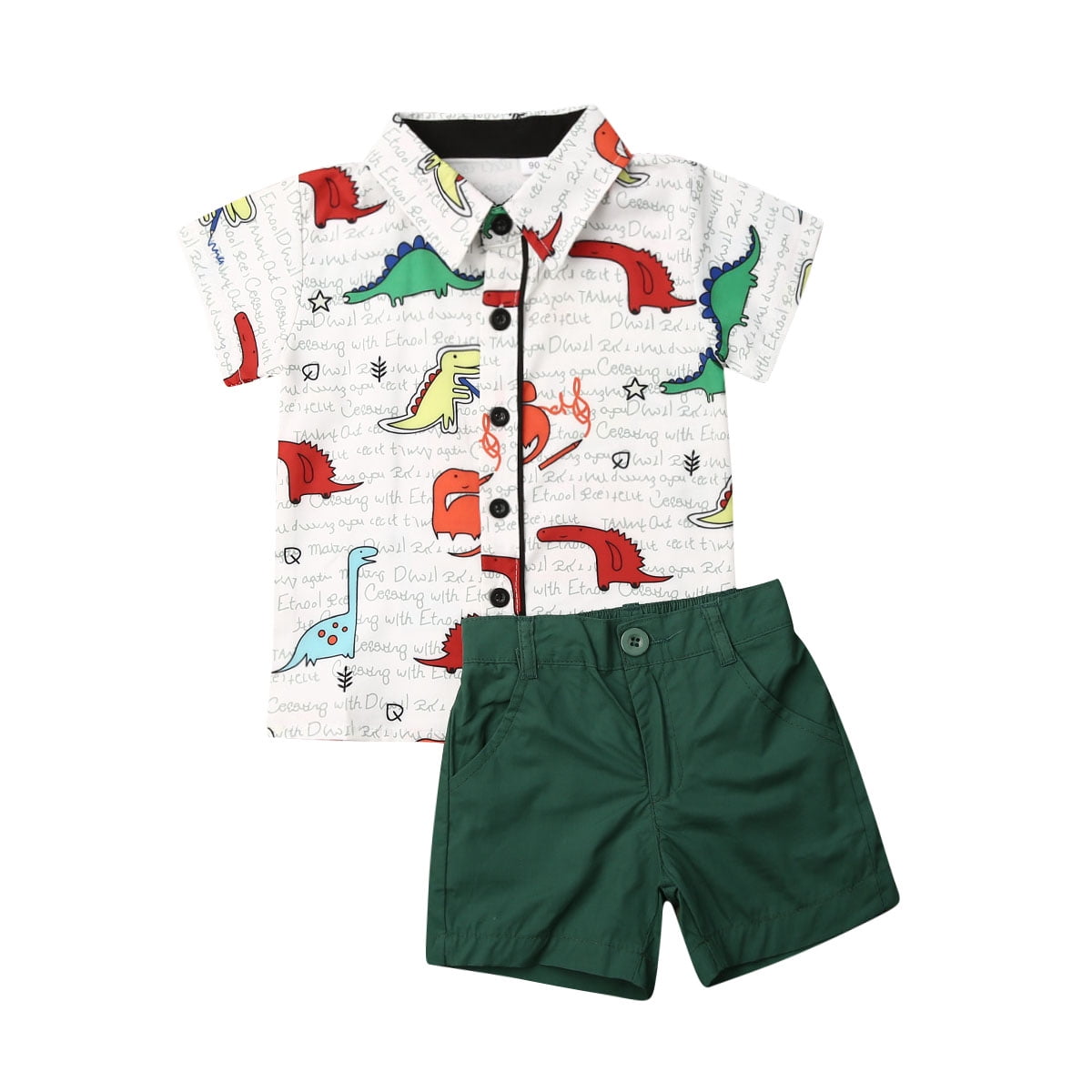 Toddler Boys Summer Cotton Shirts Tee and Short Pants Set Cartoon Dinosaur Printings Clothing Sets（2-7years）