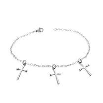Womens Stainless Steel Religious Cross Link Chain Anklet, 10"