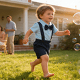 thumbnail image 2 of Younger Tree Toddler Boy Formal Outfit Summer Short Sleeve Button T-Shirts Bowtie Suspender Shorts Suits Clothes Set for 6-12 Months, 2 of 8