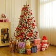 thumbnail image 3 of 7.5ft Snow Flocked Artificial Christmas Tree, Pre-lit Christmas Tree with Lights for Home/Office, Lighted Full Ornaments Xmas Tree with Foldable Stand for Festival Holiday Decoration, L0339, 3 of 10