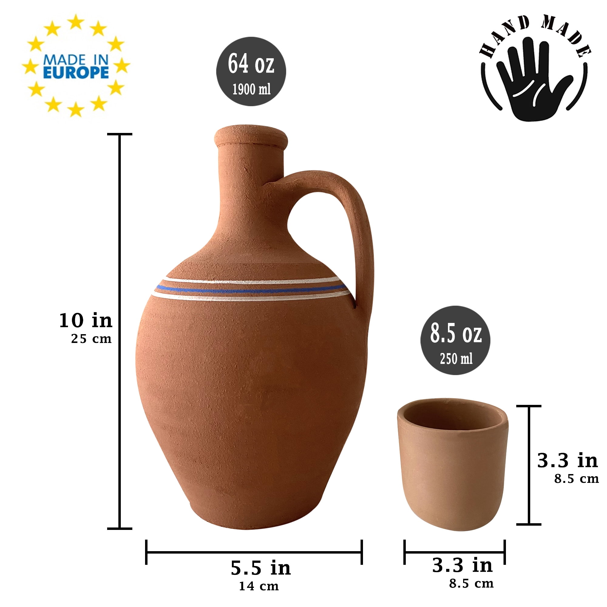 Earthen Clay Water Pitcher with Mug, Terracotta Pot for Drinking Water