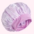 thumbnail image 1 of Extra Big Size Satin Silk Bonnet Cap with Frontal Wrap Wide Band Colorful Fade Print Soft Nightcap Hair Protection Sleep Cap LightPurple 70, 1 of 6