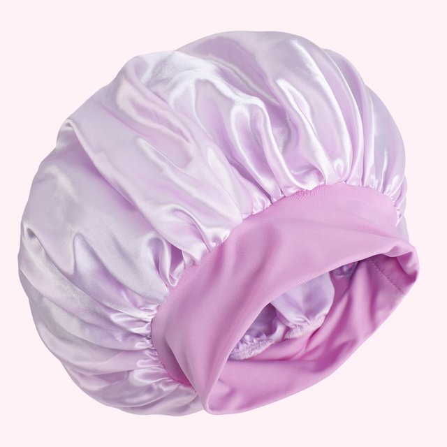 Extra Big Size Satin Silk Bonnet Cap with Frontal Wrap Wide Band Colorful Fade Print Soft Nightcap Hair Protection Sleep Cap LightPurple 70