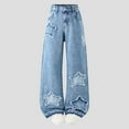 thumbnail image 4 of REDARER Girls' Star Embroidered Jeans - Stretchy Waist Wide Leg Denim Pants for Casual Wear,11-12 Years, 4 of 9