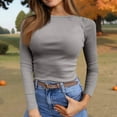 thumbnail image 6 of Mohiass Womens Long Sleeve Stretch Crewneck Ribbed T-Shirt Fitted Casual Basic Tops Light Gray M, 6 of 8