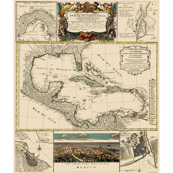 Historic Nautical Map - Gulf of Mexico Caribbean - Homann 1817 - 23 x 27.22 - Vintage Wall Art