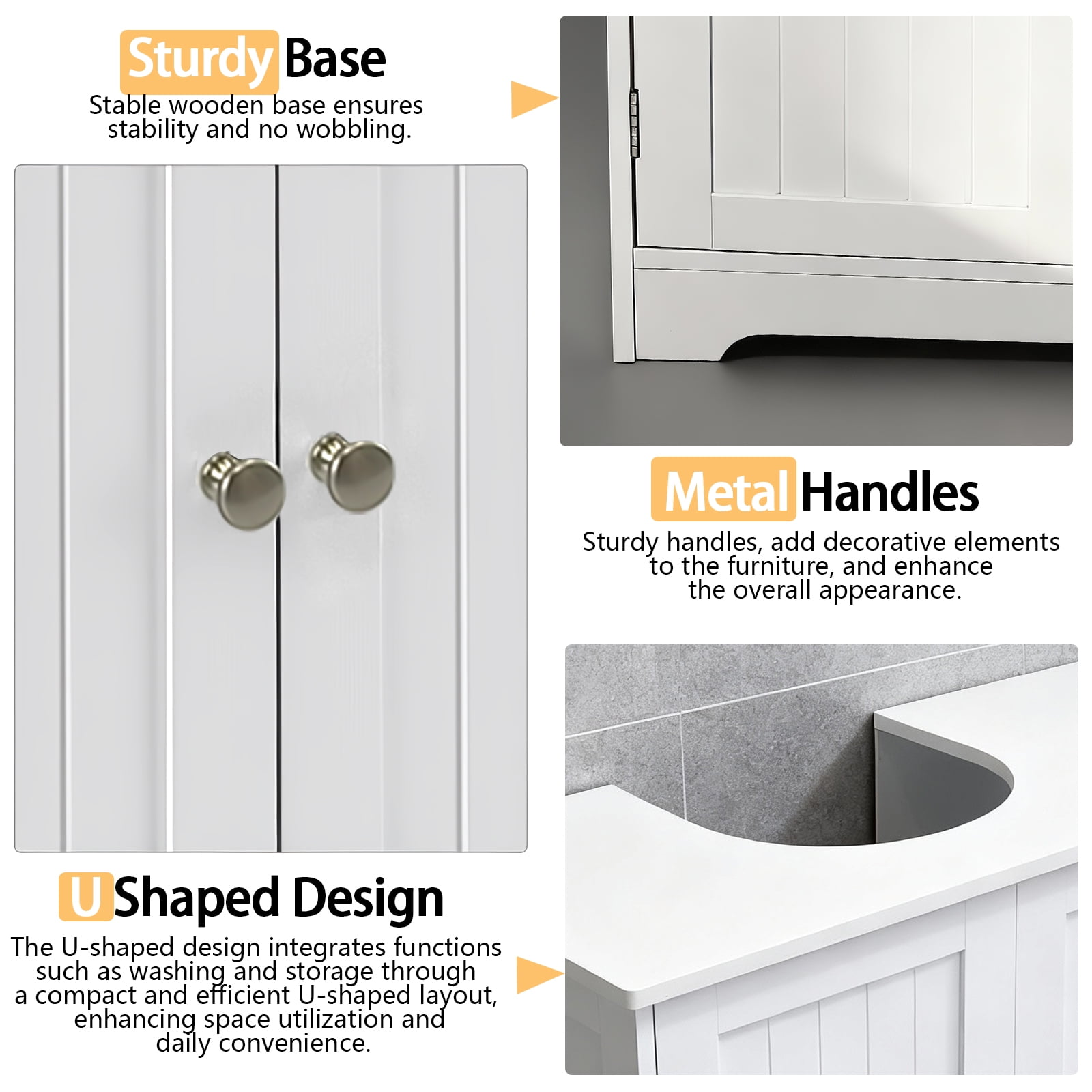 PRIJESSE 24"x12"x24" Under Sink Storage, Bathroom Vanity Under Sink Pedestal with 2 Doors, Basin Cabinet with Adjustable Shelf, White