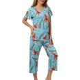 thumbnail image 1 of Jamicy Pyjama Doux pour Femmes, Haut à Manches Courtes Imprimé avec Cordon de Serrage, Ensemble de Pyjama pour Dames, Confortable, Col Rond, Tenue de Détente, 1 of 7