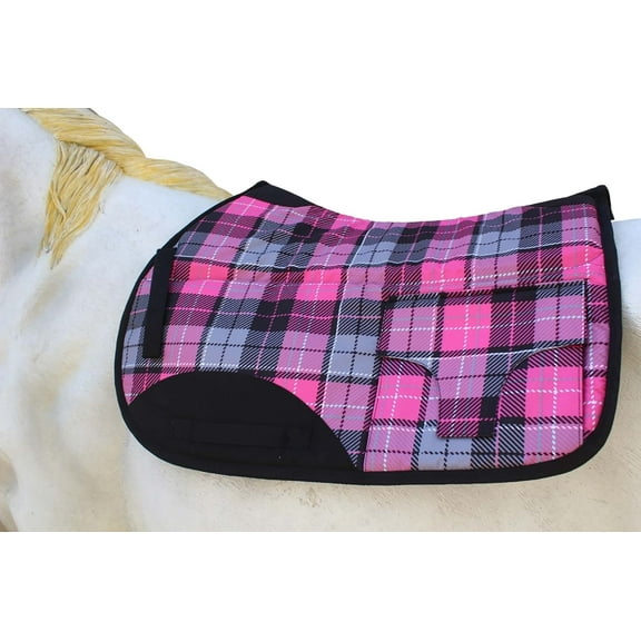 Horse English All-Purpose Neoprene Shock Absorbing Pink Plaid Saddle Pad 72TS29PK