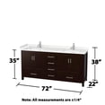 thumbnail image 3 of Wyndham Collection Sheffield 72" Mirror Wood Double Bathroom Vanity in Espresso, 3 of 9