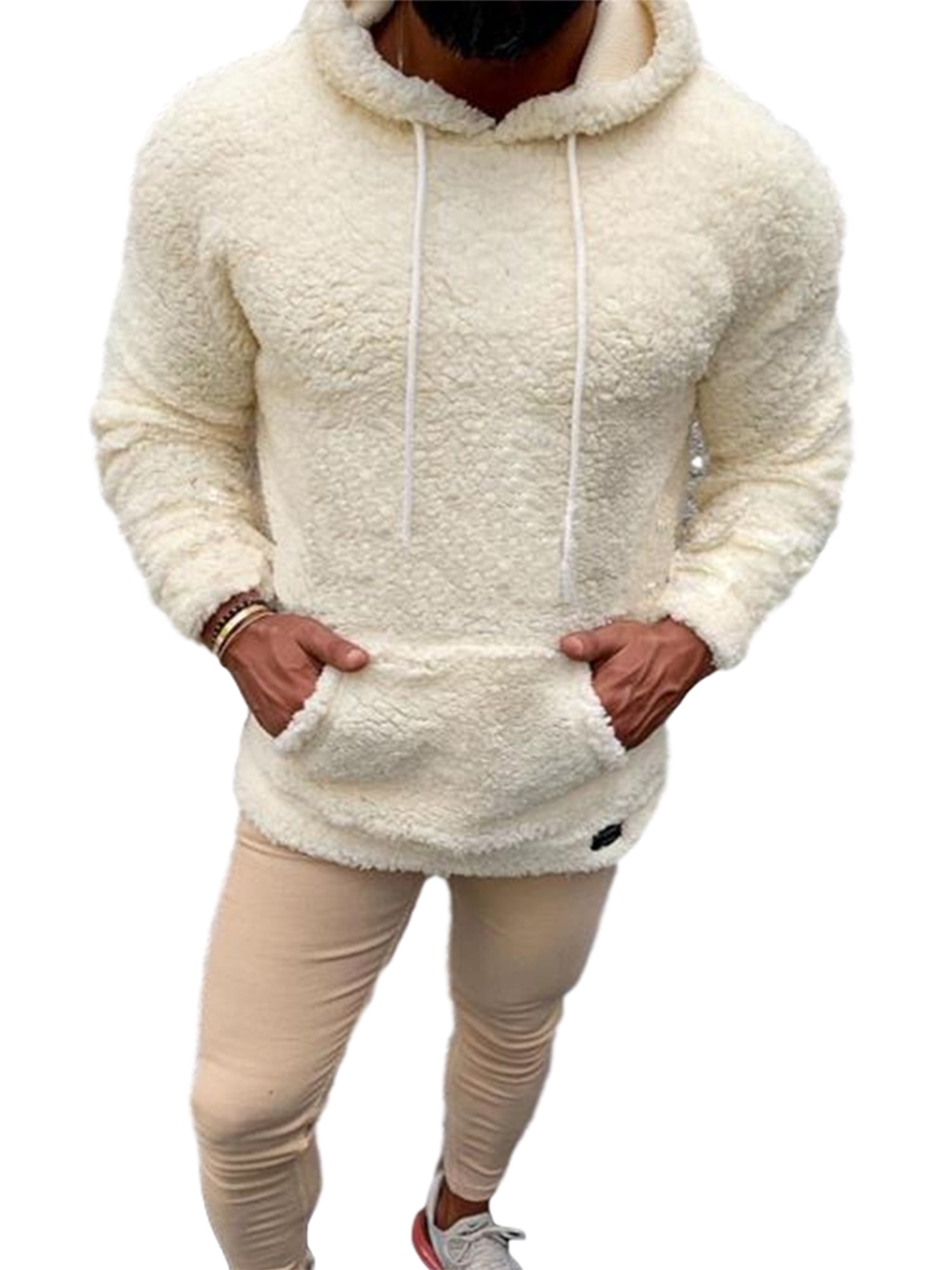 Listenwind Men's Wool Plus Velvet Sweatshirt Long-sleeved Hooded Pullover Sweater - Walmart.com