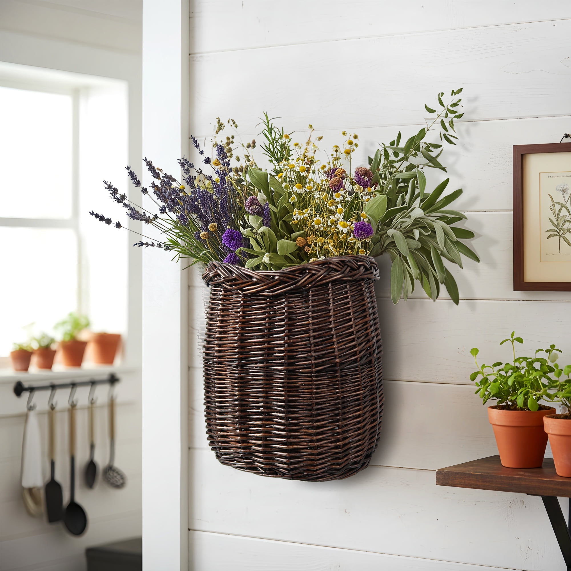 Natural Handwoven Willow Hanging Basket – Rustic Wall or Door Decor and Vegetable & Fruit Storage