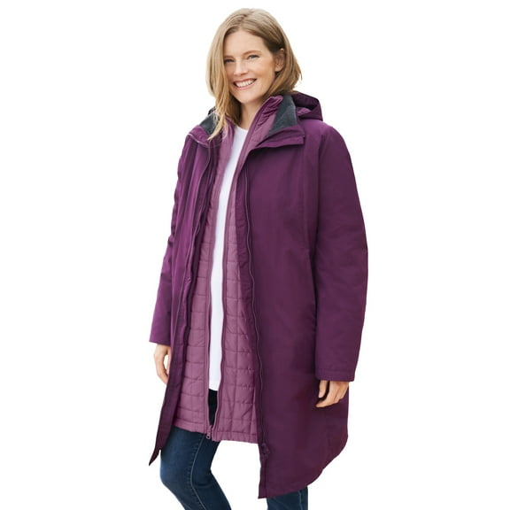 Woman Within Plus Size 3-In-1 Hooded Taslon Jacket