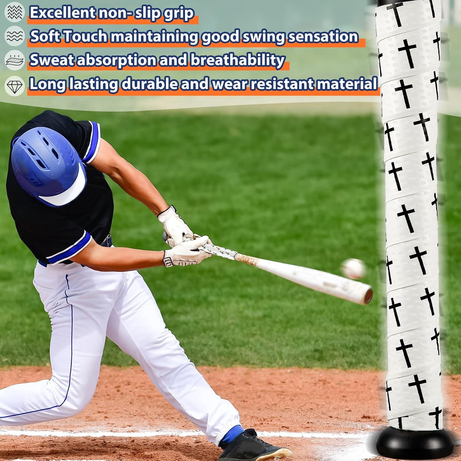 NestE-Baseball Bat Grip Tapes 1.5mm Precut and Full Adhesive Softball Grip Tape,Non-Slip Baseball Bat Wrap Tape Religious Cricket Batting Tape Replacement