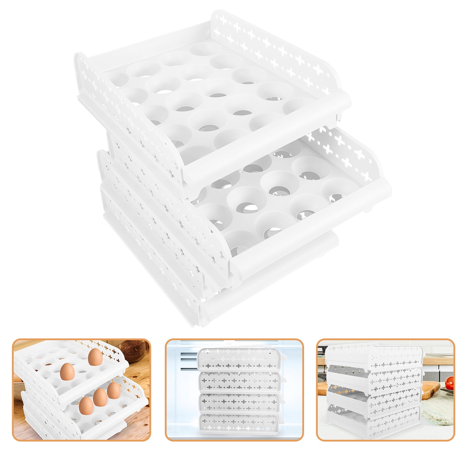 Arborister Stackable Egg Tray Egg Storage Bin Refrigerator Egg Storage Drawer for Home Kitchen ( 4- layer )