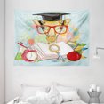 thumbnail image 1 of Graduation Decor Tapestry, Hipster Giraffe Animal with Glasses and Cap Geek Student Education School, Wall Hanging for Bedroom Living Room Dorm Decor, 80W X 60L Inches, Multicolor, by Ambesonne, 1 of 2