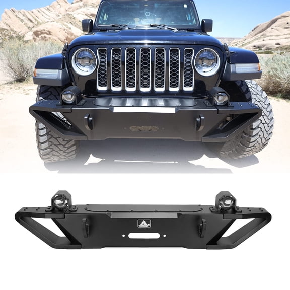 Front Bumper Compatible with 2019-2026 Jeep Gladiator JT 2018-2026 JEEP WRANGLER JL with LED Fog Light Design Include Front Bumper Replacement Accessories