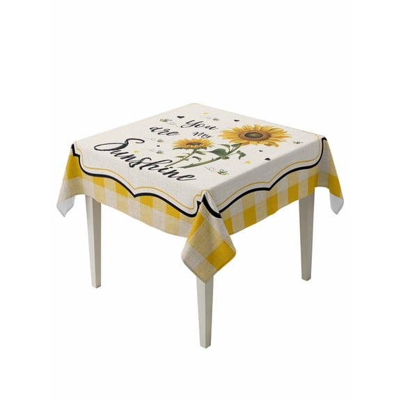 Sunflowers Table Cloth, Waterproof Tablecloth for Square Tables, Yellow Floral Watercolor Botanical Checkered Rustic Reusable Washable Fabric Table Cover for Restaurant Kitchen Dining Tables 54"x54"