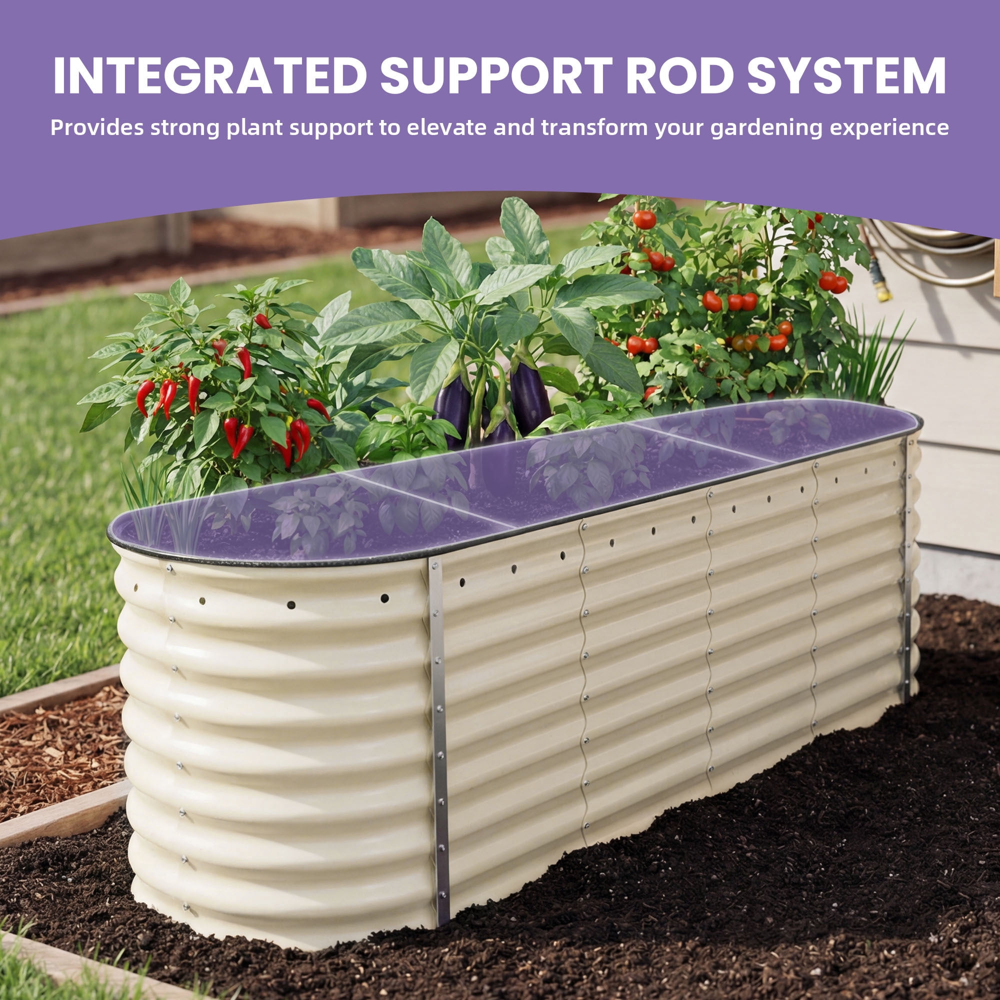 Uforic 8x2x2ft 24" Tall 9 in 1 Large Galvanized Metal Raised Garden Bed Kit,  Outdoor Above Ground Planter Box with Gloves and Safety Rubber for Vegetables Flowers Plants,Cream White