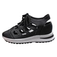 thumbnail image 7 of Women's Wedge Sandals Hollow out Leather Platform Sneakers Closed Toe Lace up Thick Soft Sole Cushioned Athletic Tennis Walking Shoes Black Size 8, 7 of 7