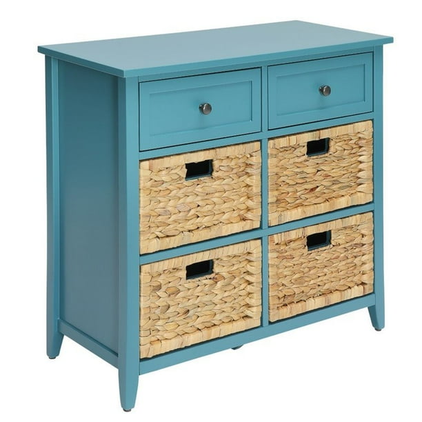 Bowery Hill 6 Drawers Accent Chest Console Table With 4 Front Only Wicker Baskets T In Teal Com Bowery Hill 6 Drawers Accent Chest, Teal Console Table With Storage And