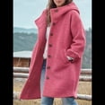 thumbnail image 5 of Women'S Winter Single-Breasted Long Hooded Casual Windbreaker Jacket Rose Red XXL, 5 of 6