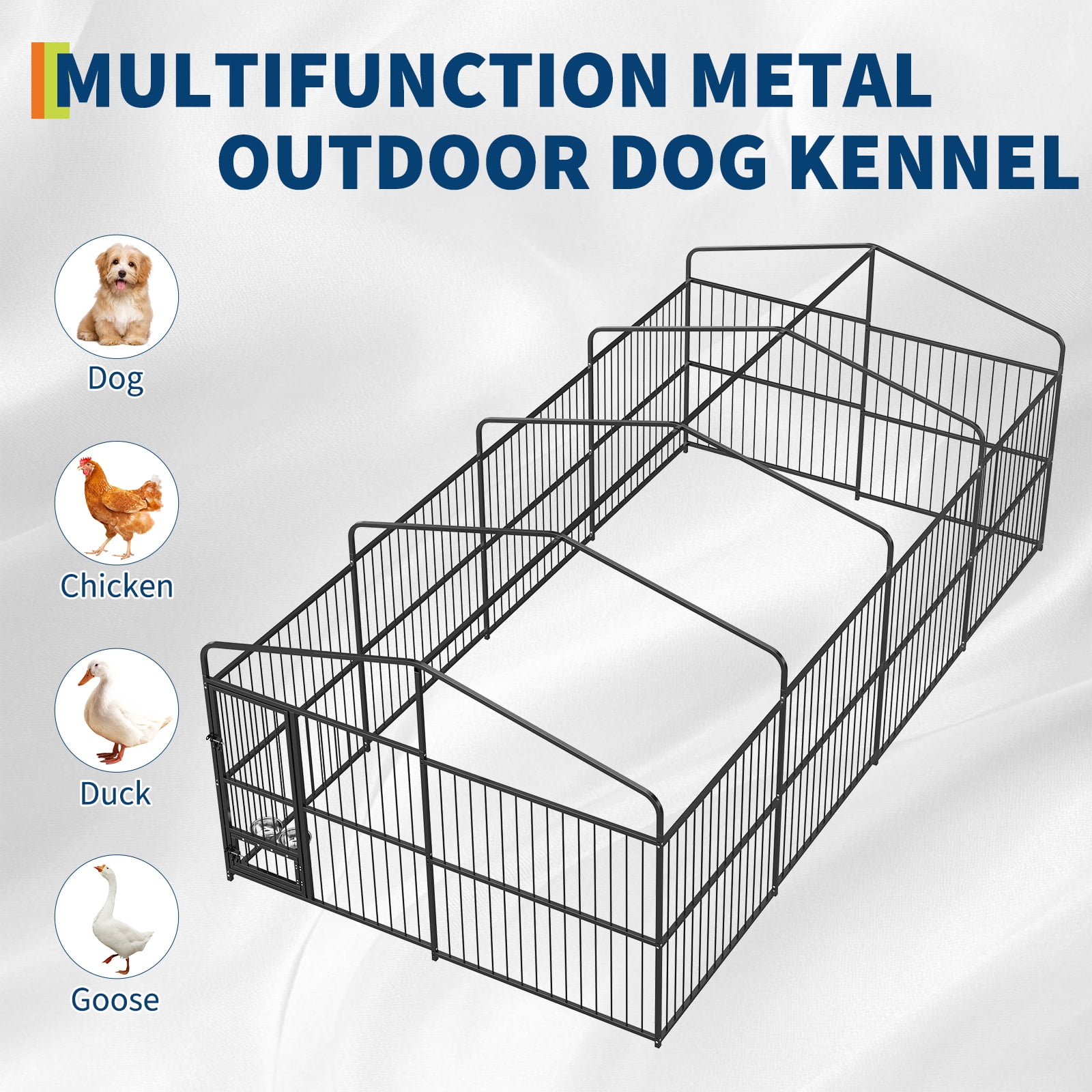 Danolapsi Large Dog Enclosures, Outdoor Dog Kennel with Waterproof Cover, Large Dog Kennel Outdoor with Feeding Doors, Large Dog House for Yard Garden Backyard（10×15×6FT）Outdoor Walk-in Dog Cage