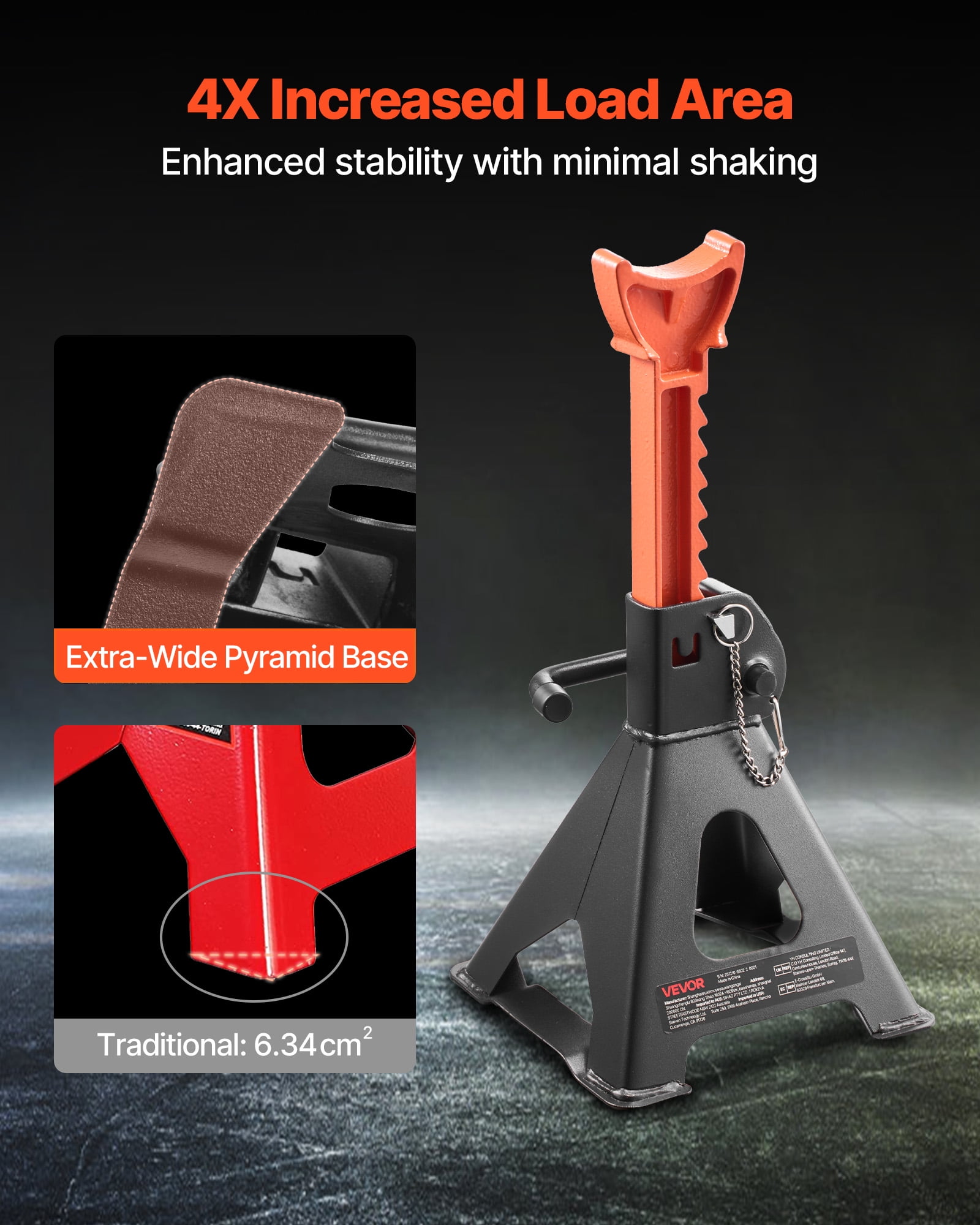 VEVOR Jack Stands, 3 Ton (6,600 lbs) Capacity, 10.8-16.3 in Adjustable Height, Heavy Duty Steel Jack Auto Stands with Double Locking, for Lifting SUV, Pickup, Car, UTV/ATV, 1 Pair, Black and Orange
