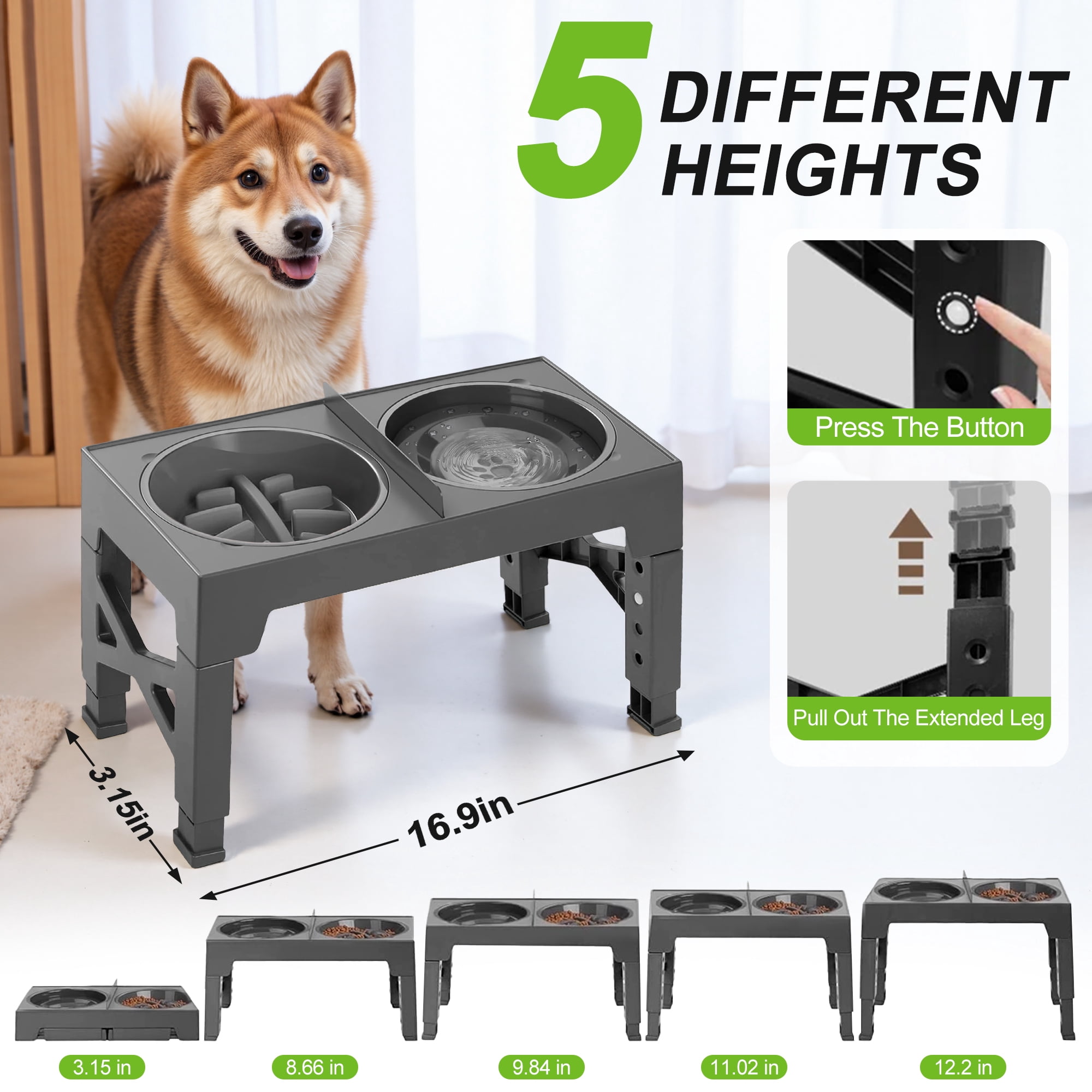 GARITIN Elevated Dog Bowls for Large Dogs, Slow Feeder Dog Food and Water Bowls for Dogs No Spilling, Plastic Raised Dog Bowls with Stand for Medium Dog, Cats and Pets