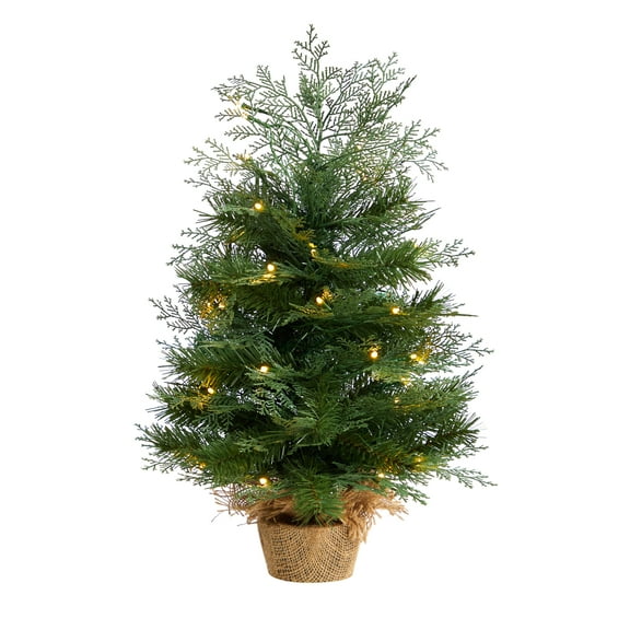 Nearly Natural 2ft. Artificial Christmas Tree in Burlap Base with 35 Warm White LED Lights
