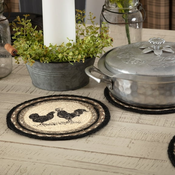 VHC Brands Sawyer Mill Charcoal Table Décor, 8" Trivet, Poultry