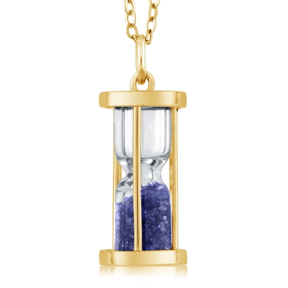 Gem Stone King 18k Yellow Gold Plated 925 Sterling Silver Hourglass Pendant with Diffused Blue Sapphire Dust and 18 inch Chain