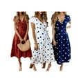 thumbnail image 3 of Sedceaty Women Summer Dress, Short Sleeve V-Neck High Waist Polka Dot Printed Evening Beach Ruffle Long Maxi, 3 of 4