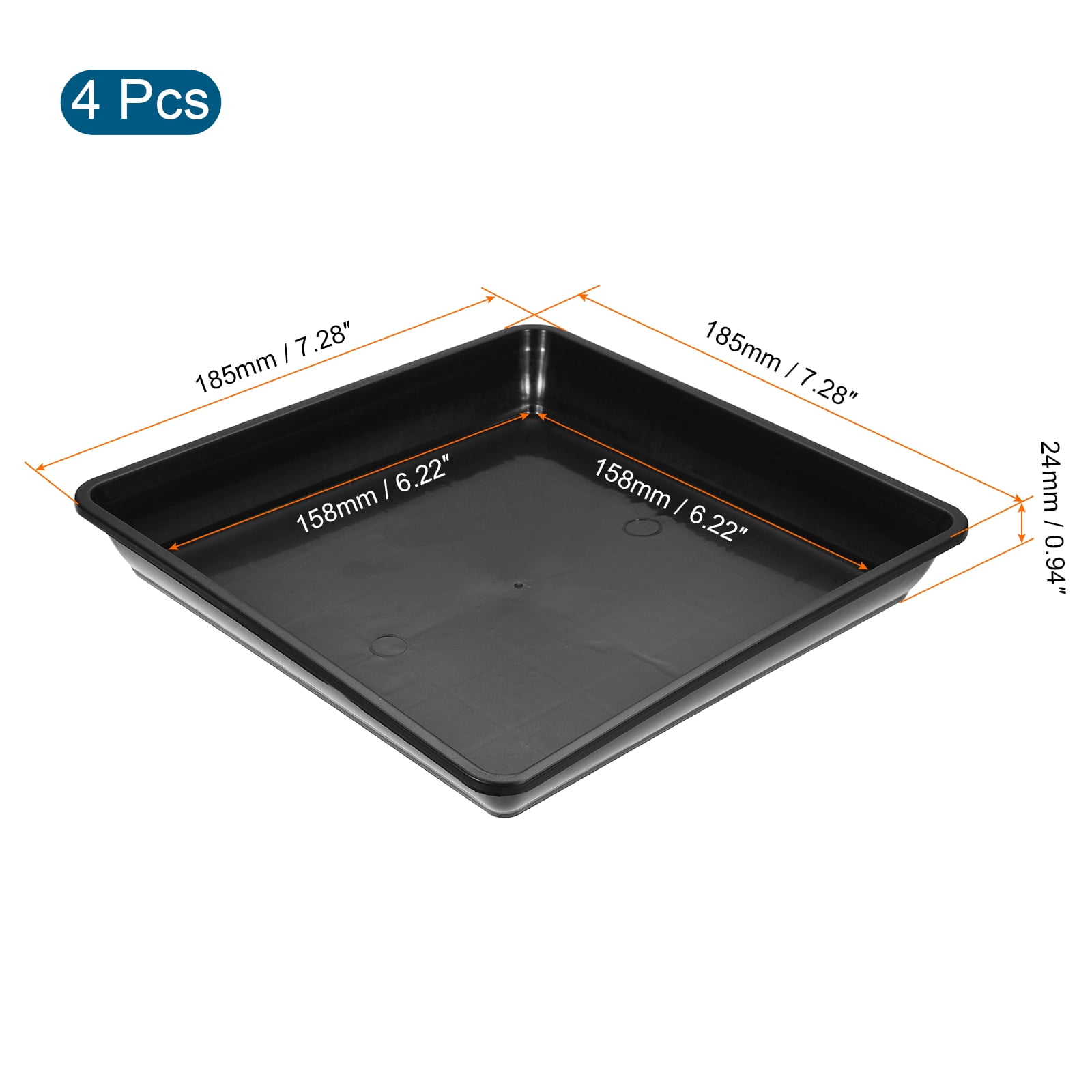 Unique Bargains Plastic Square Plant Saucer Flower Drip Tray 4pcs Black 7"