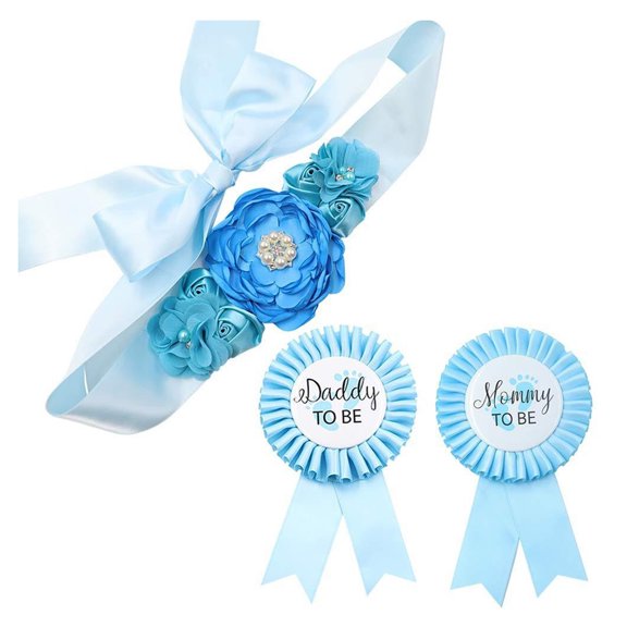 comerut Floral Boho Baby Shower Sash Corsage Set Elegant Pregnancy Flowers Belly Belt New Parents Photo Prop Gift