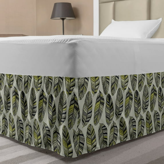 Leaves Bed Skirt, High Detail Large Leafy Silhouettes, Elastic Bedskirt Dust Ruffle Wrap Around for Bedding Decor, 4 Sizes, Dimgray Dark Tan, by Ambesonne