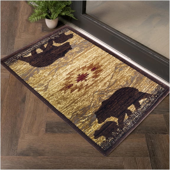 JERFIT 2x3 Ft Lodge Area Rug Beige - Southwestern Nature Themed Accent Rug with Wildlife Motif for High Traffic Areas