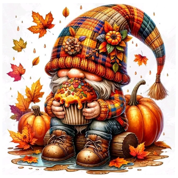 Fall Gnome Diamond Art Kits for Adults, Maple Pumpkin Diamond Painting Kit, 5D DIY Full Drill Round Gem Art Crafts for Home Decor 12x12 Inch