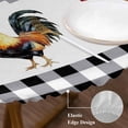 thumbnail image 3 of Black White Plaid Rooster Round Tablecloth, Fitted Table Cover with Elastic for 36"-44" Round Tables, Vintage Farmhouse Checkered Table Cloth Outdoor Indoor Dinning Party Waterproof Tablecloths, 3 of 7