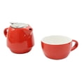 thumbnail image 3 of Glossy Red Contemporary Ceramic Stackable Teapot Set Single Tea Pot With Mug, 3 of 4