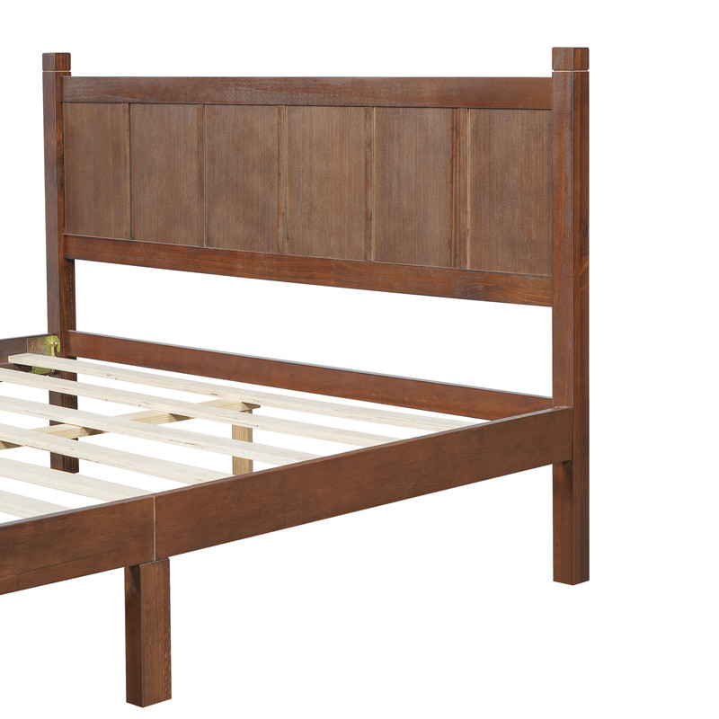 Full Size Farmhouse Platform Bed with Flat Panel Designed Headboard & Footboard, Minimalist Wood Bed Frame with Under-Bed Storage