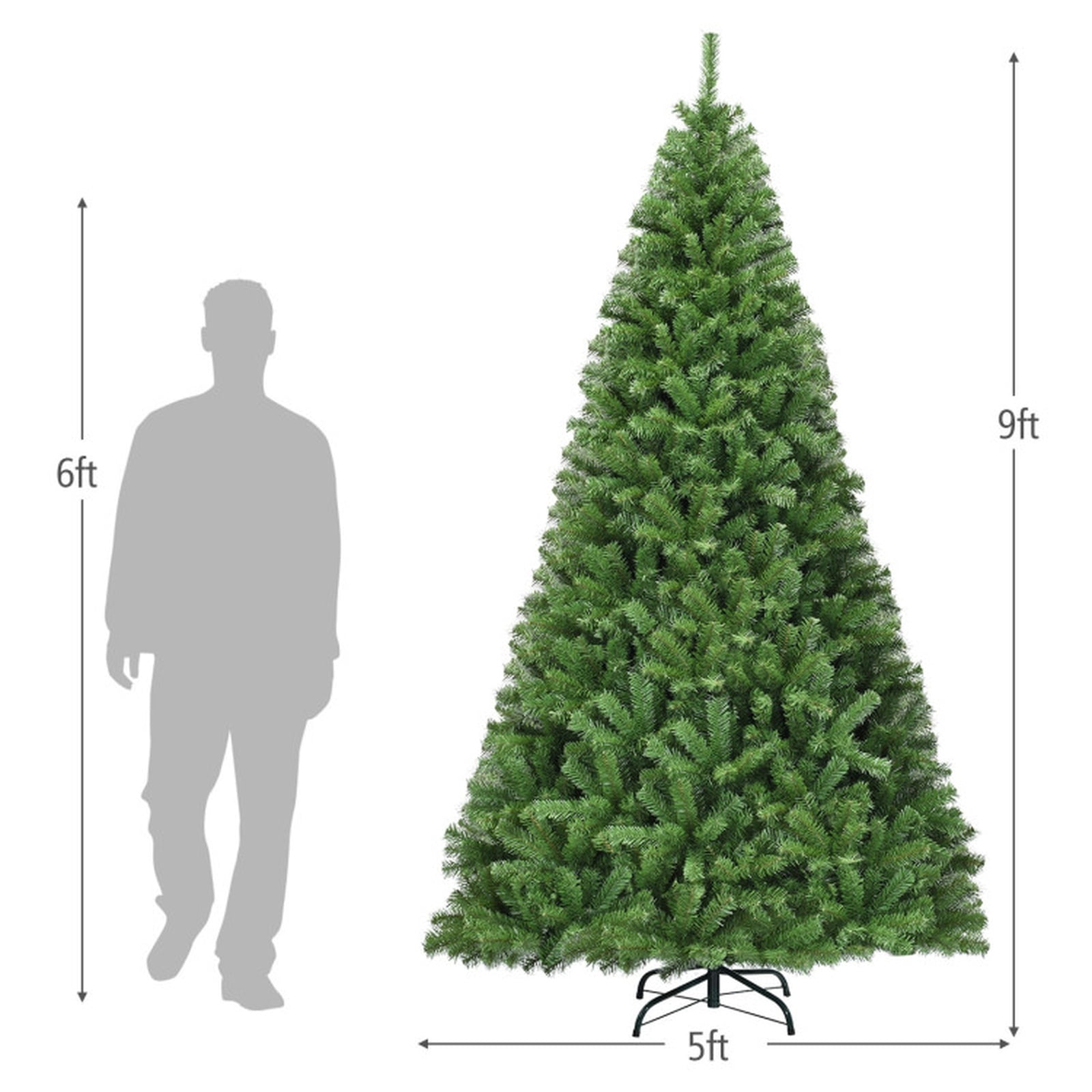 RUIE, 9 ft, Artificial Christmas Tree, with Metal Stand, 2132 Branch Tips, Green Holiday Xmas Tree for Indoor Home Office Decoration