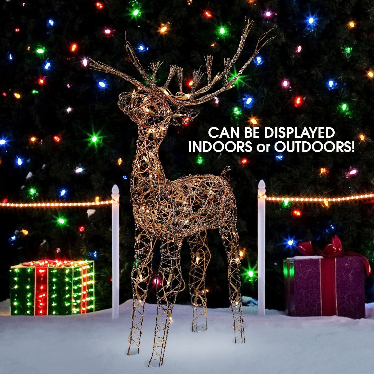 Alpine Corporation Outdoor Holiday Rattan Reindeer with LED Lights