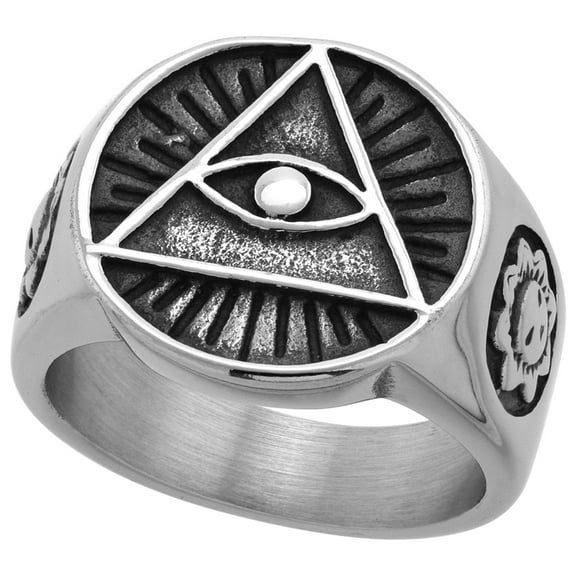 Stainless Steel Illuminati All Seeing Eye of Providence Ring for Men Round 11/16 inch wide size 12