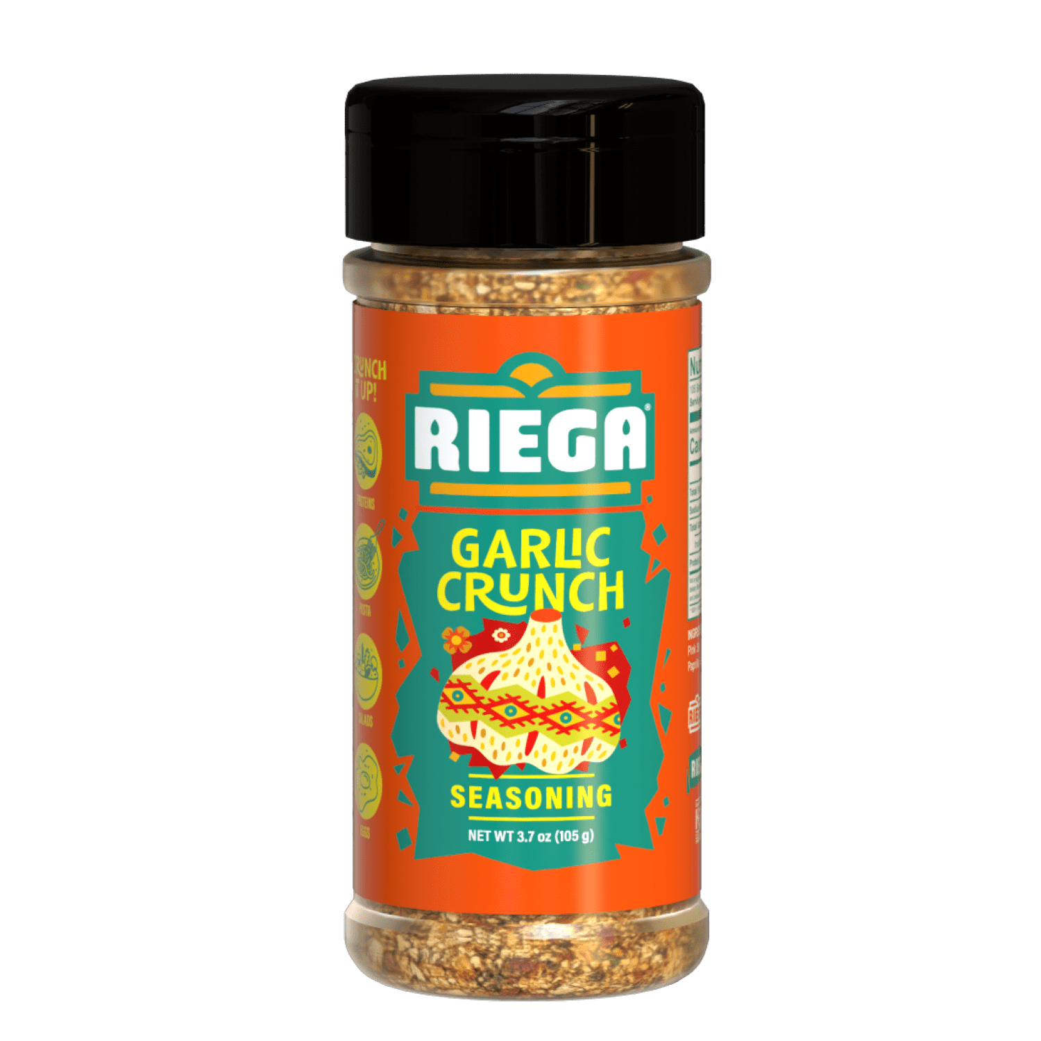 (3 pack) Riega Garlic Crunch Shaker, Large-Cut Garlic Herb Seasoning, 3.7 oz