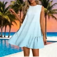thumbnail image 2 of Vestido Corto para Mujeres Verano Moda Casual Impreso Lado Plisado Cuello Redondo sin Mangas, 2 of 7