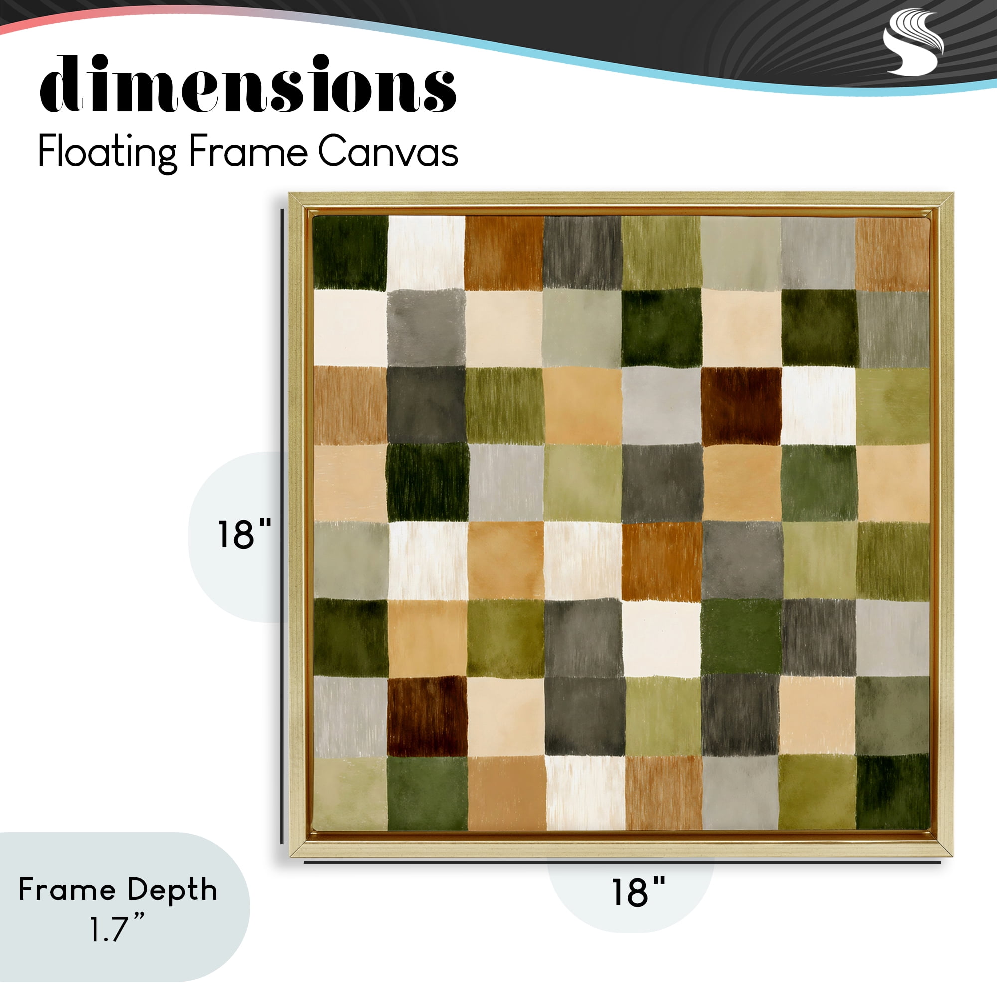 Stupell Industries Checkered Earth Tones Gold Framed Floater Canvas Wall Art, design by Petal Prints Design