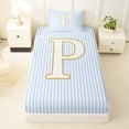 thumbnail image 3 of Erosebridal Kids Monogrammed P Twin Sheet Sets, Gold Sequin Print Bedding, Blue Line, 3-Piece, 3 of 5