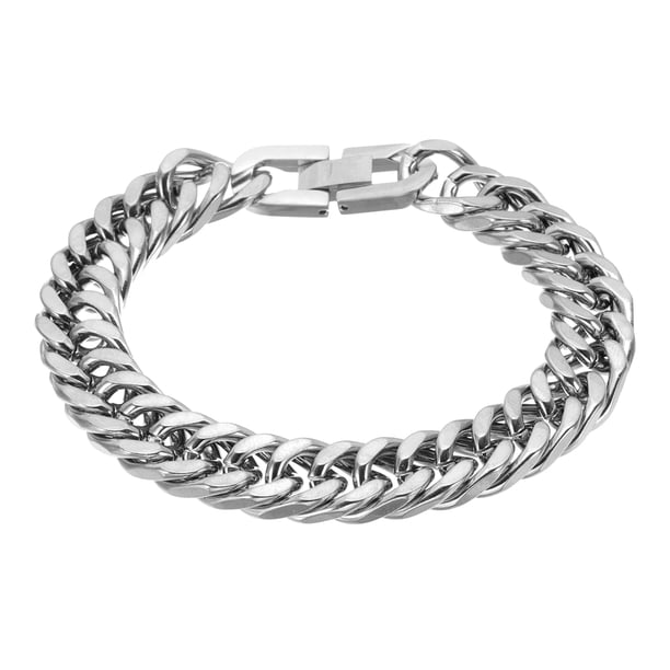 Pulseras de Cadena Cubana de 12mm de Ancho Uxcell, Pulsera de Cadena de Acero Inoxidable de 19cm de Longitud para Hombres y Mujeres, Regalos del Día de San Valentín y del Día del Padre, Tono Plateado